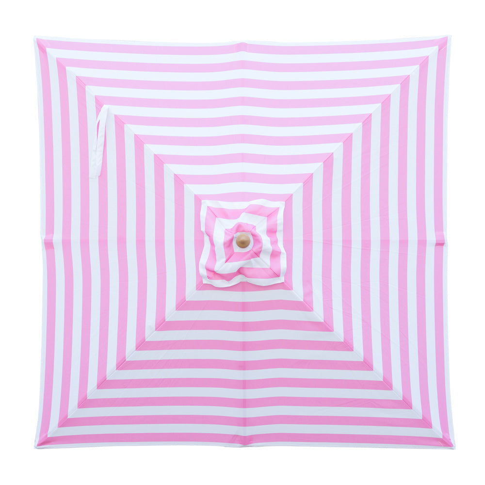 Flamingo- 2m diameter square pink and white stripe umbrella with cover - Billy Fresh