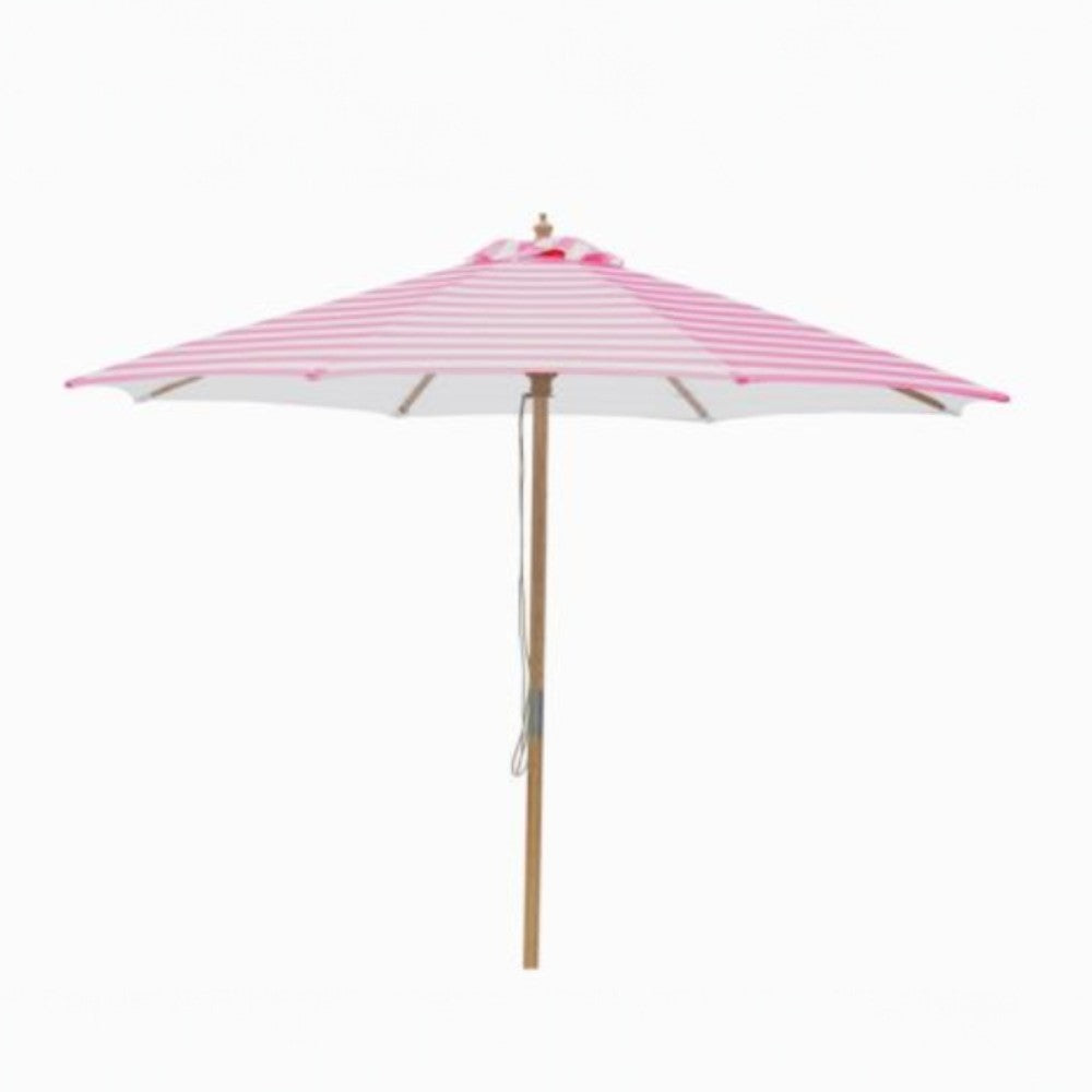 Flamingo 3m Bamboo Umbrella with Cover - Pink & White Stripe