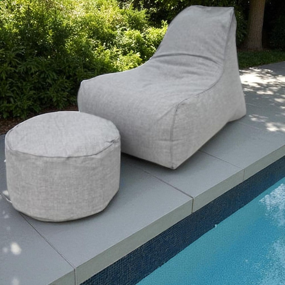 Deluxe Outdoor Lounger & Round Ottoman - Grey