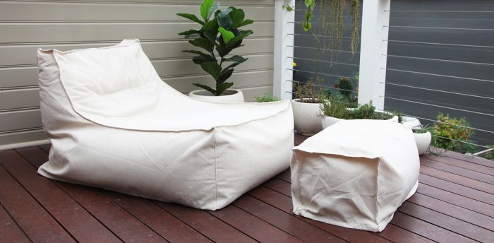 Superior Outdoor Beanbag Lounger & Ottoman - Beige