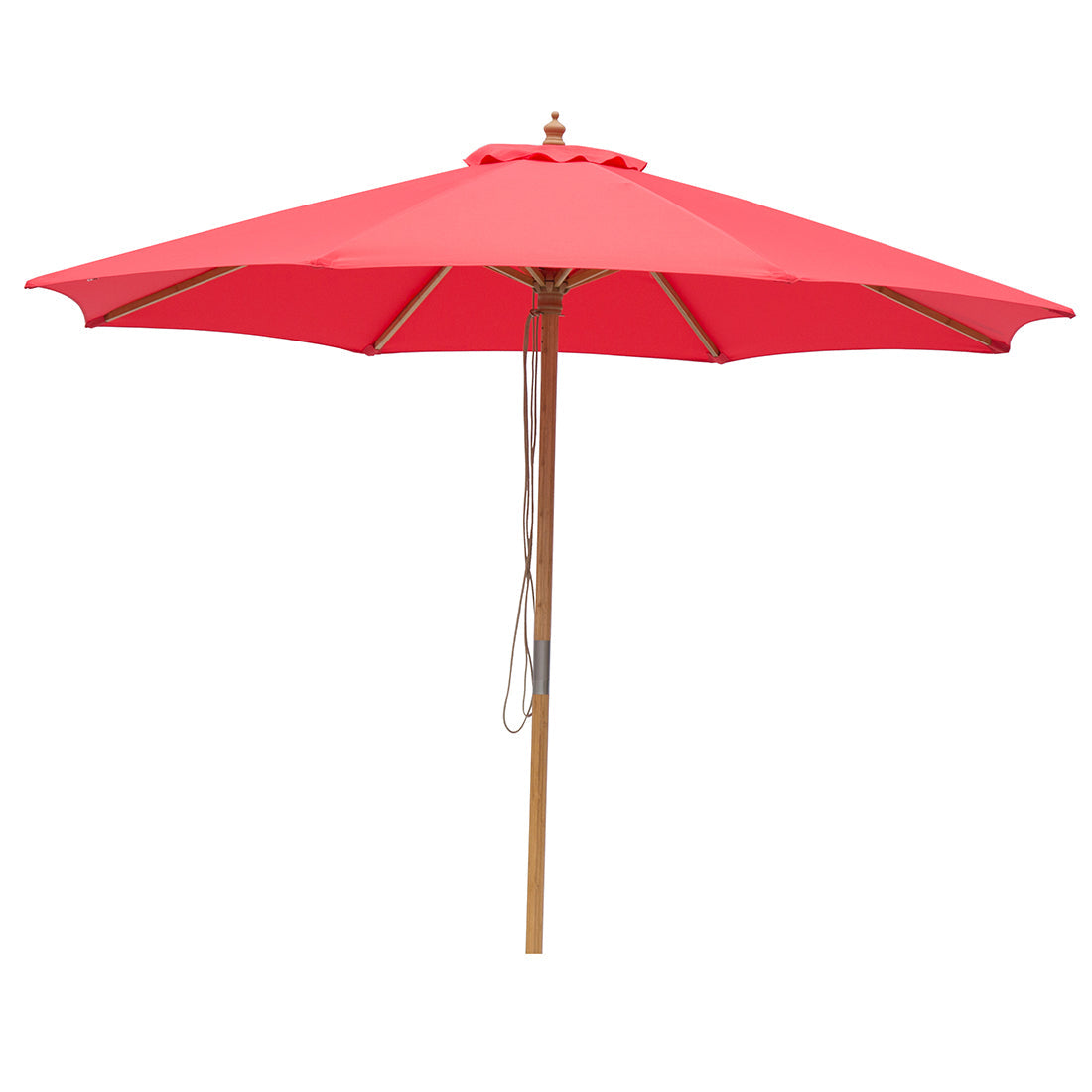 Red 3m diameter wooden market umbrella with cover