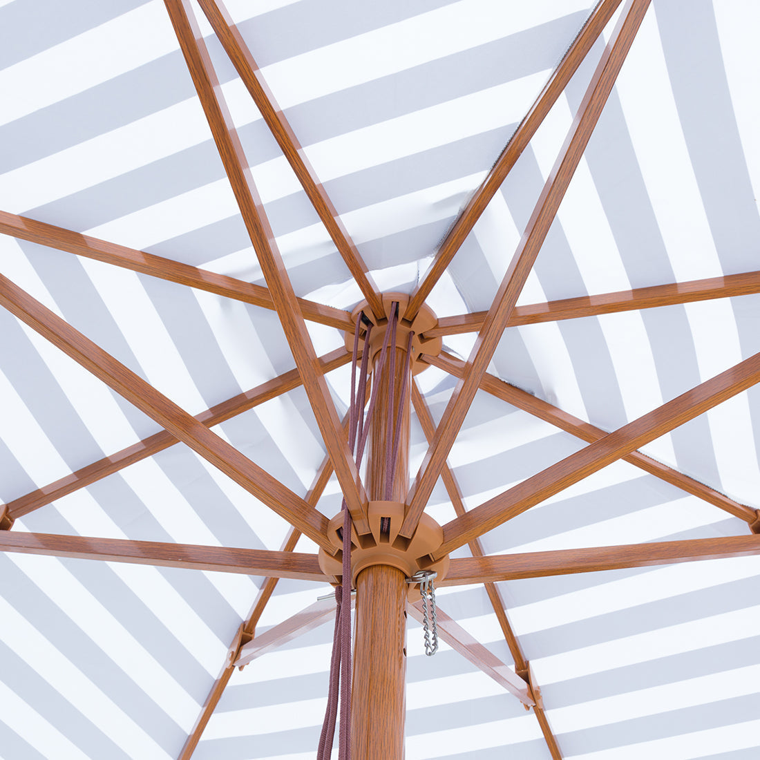 Aruba 3m Aluminium Umbrella with Cover - Black & White Stripe (Timber-Look Frame)