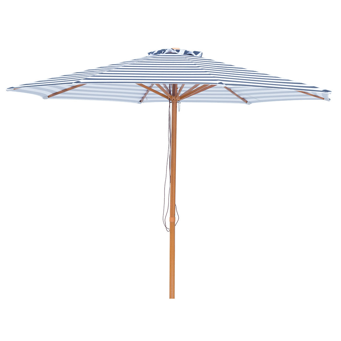 Bahamas 3m Aluminium Umbrella with Cover - Navy & White Stripe (Timber-Look Frame)