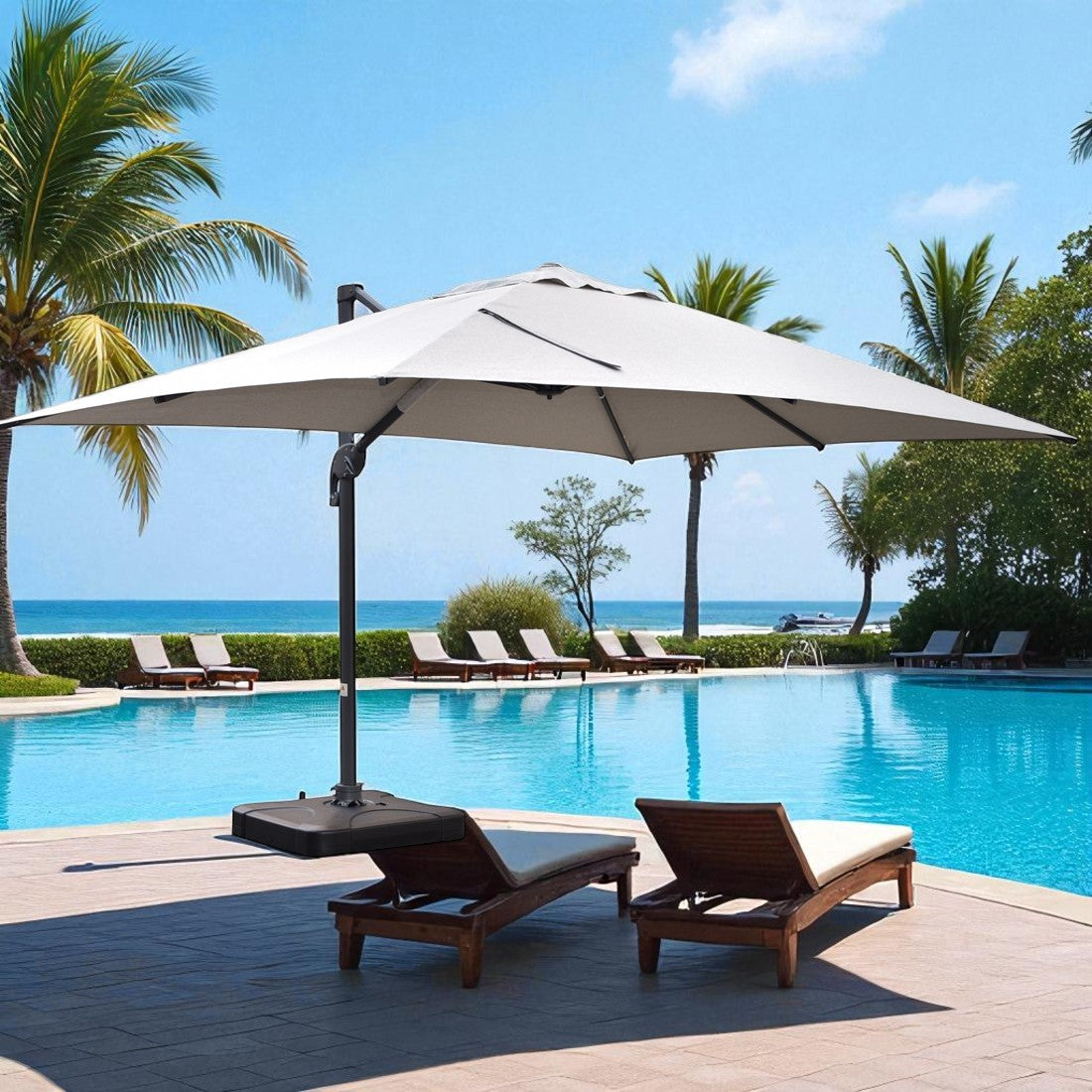 Santa Fe 3x4m Cantilever Umbrella - Light Grey (Includes Water Base & Cover)