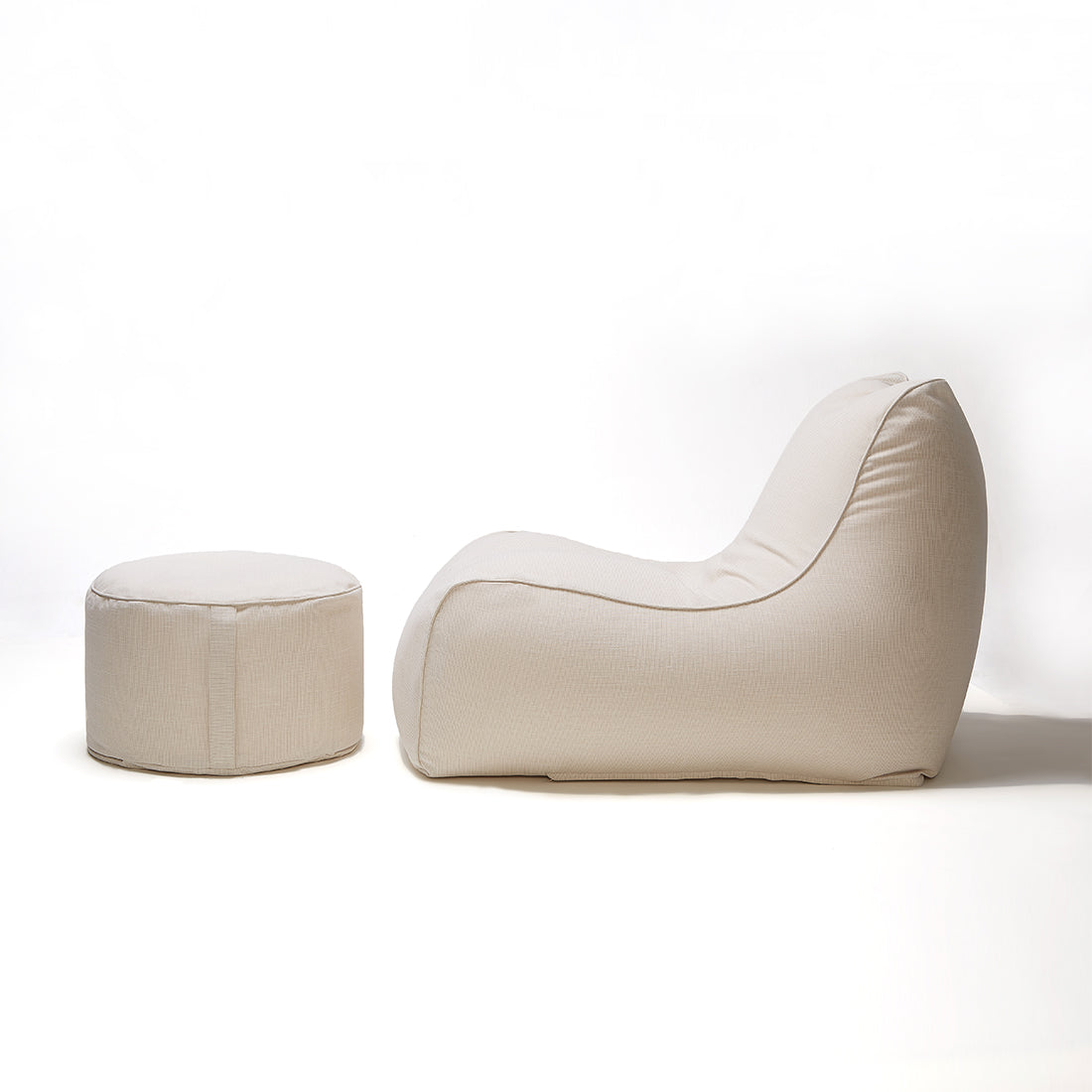 Deluxe Outdoor Lounger & Round Ottoman - Beige