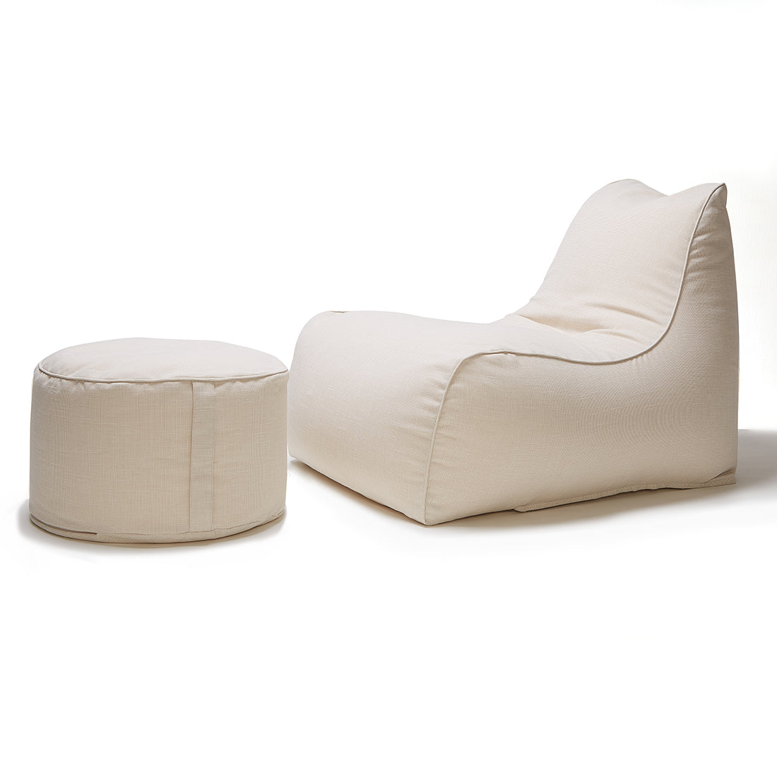 Deluxe Outdoor Lounger & Round Ottoman - Beige