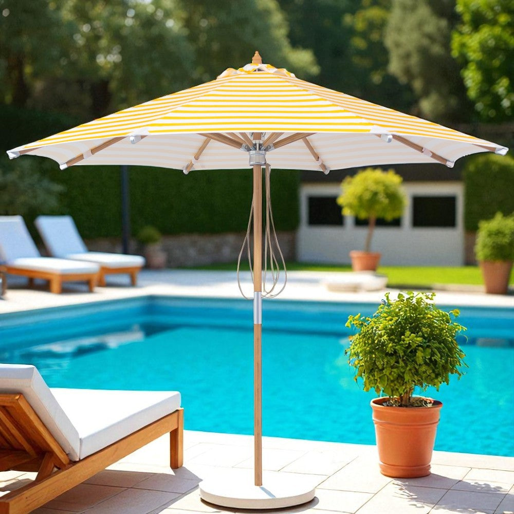 blue and yellow patio umbrella & White Stripe Bamboo by Billy Fresh baseball DAIWA DID IT AGAIN! Size:8' Round Enhances ventilation and reduces