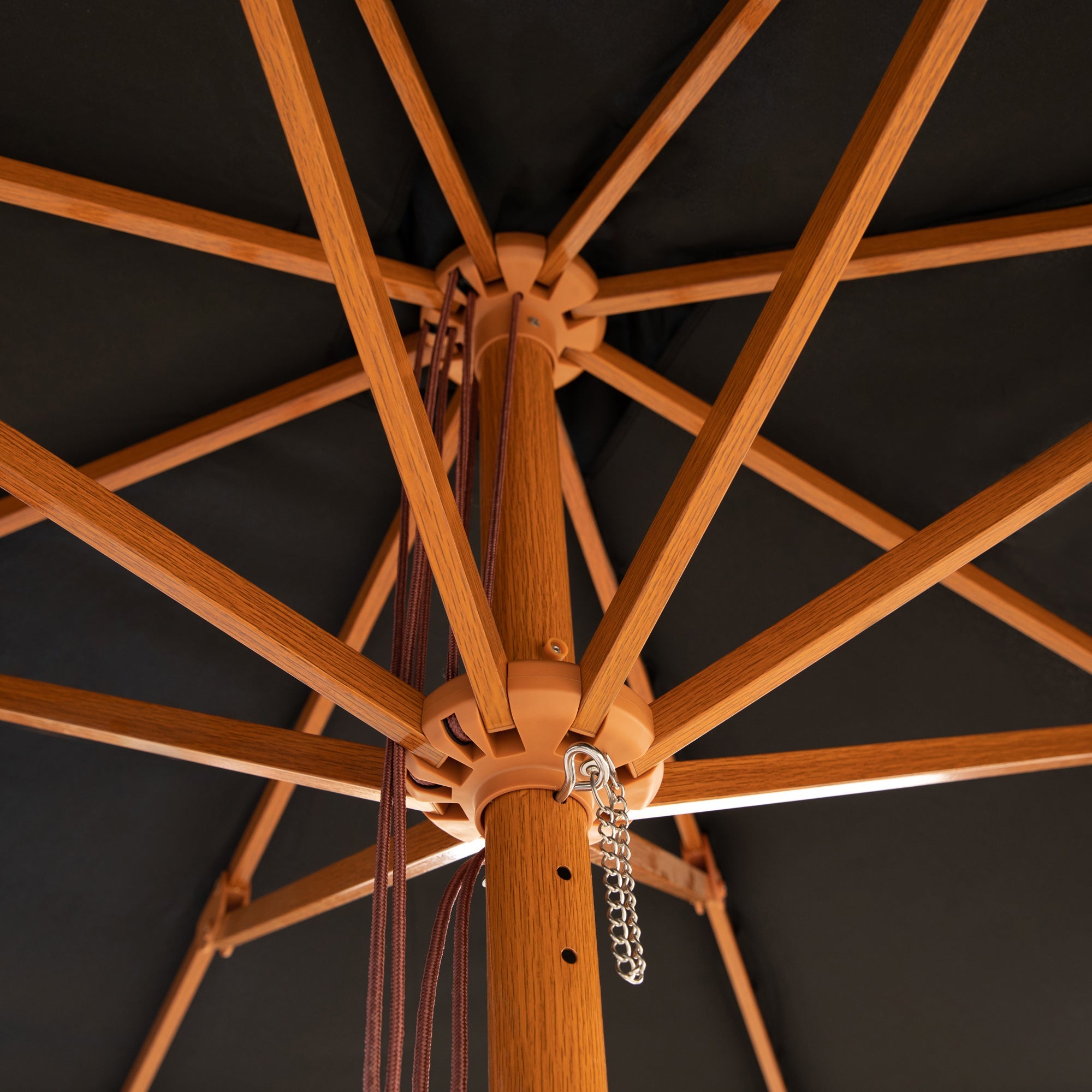 Navy 2m Aluminium Umbrella with Cover - Timber-Look Frame