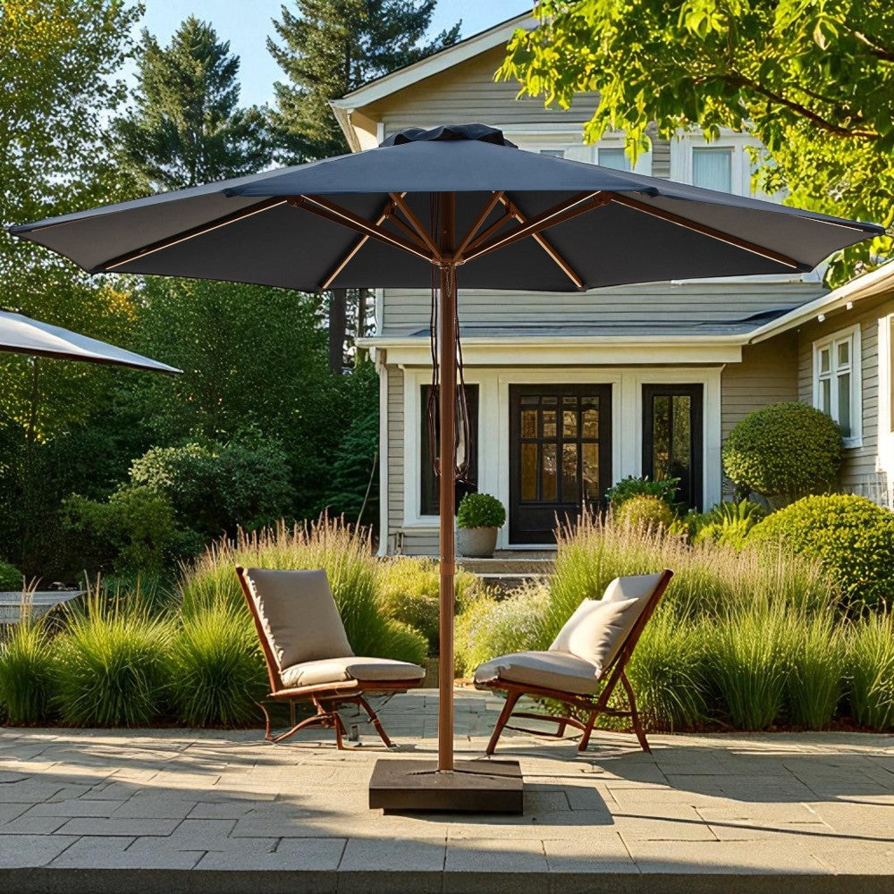 Navy 3m Aluminium Umbrella with Cover - Timber-Look Frame