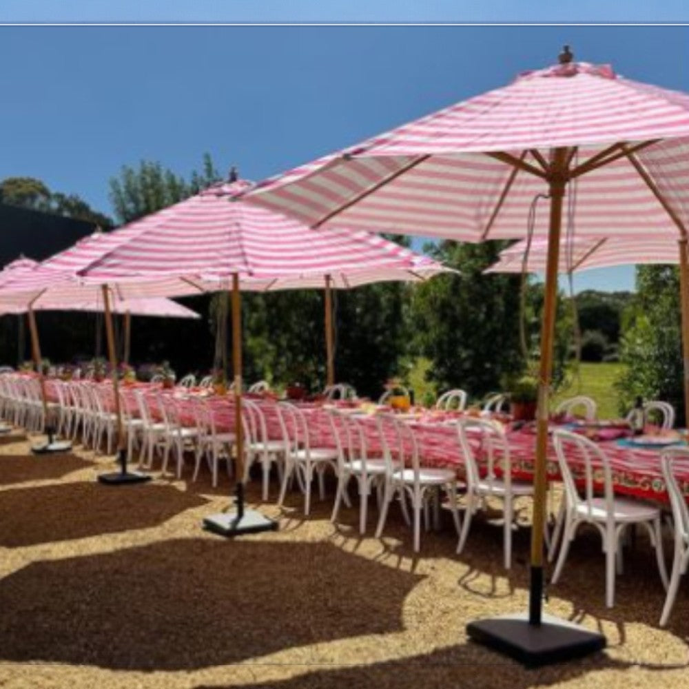 Flamingo 3m Bamboo Umbrella with Cover - Pink & White Stripe