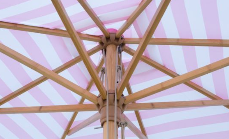 Flamingo 3m Bamboo Umbrella with Cover - Pink & White Stripe