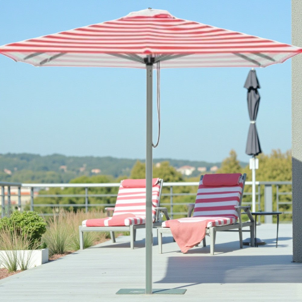 Salsa - 2m square red and white stripe aluminium umbrella with cover