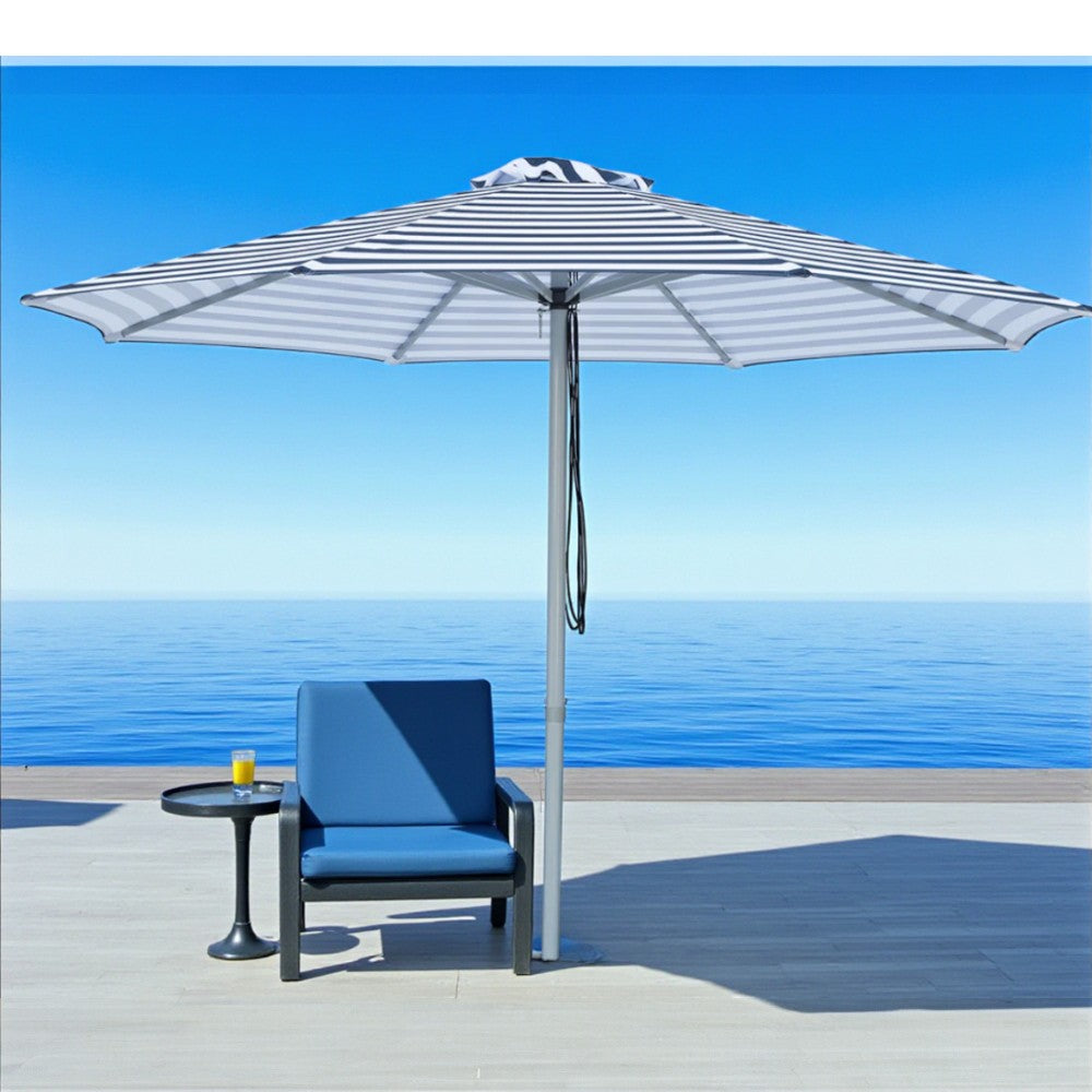 Santorini - 3m diameter navy and white aluminium umbrella with cover