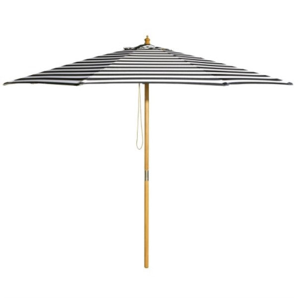 French Riviera 3m Bamboo Umbrella with Cover - Black & White Stripe