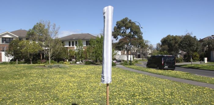 Peninsula 3m Bamboo Umbrella with Cover - Grey & White Stripe