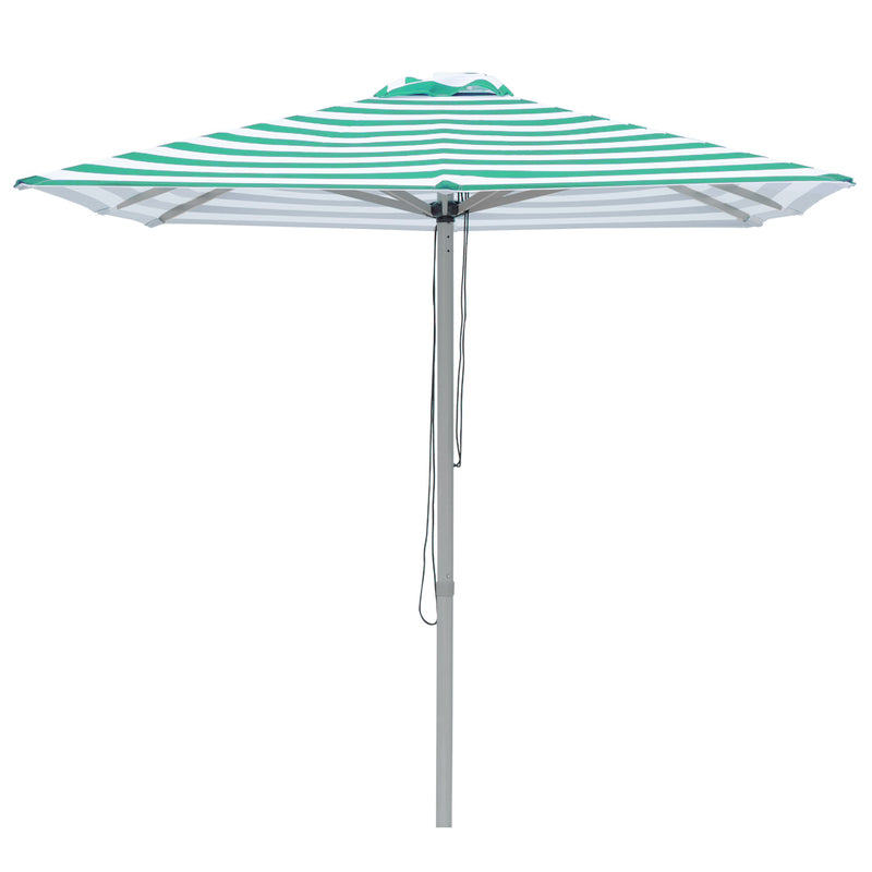 Ferngully - 2m square Green and white stripe aluminium umbrella with cover