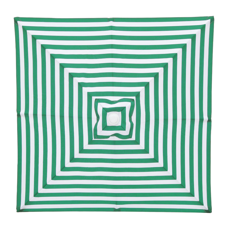 Ferngully - 2m square Green and white stripe aluminium umbrella with cover