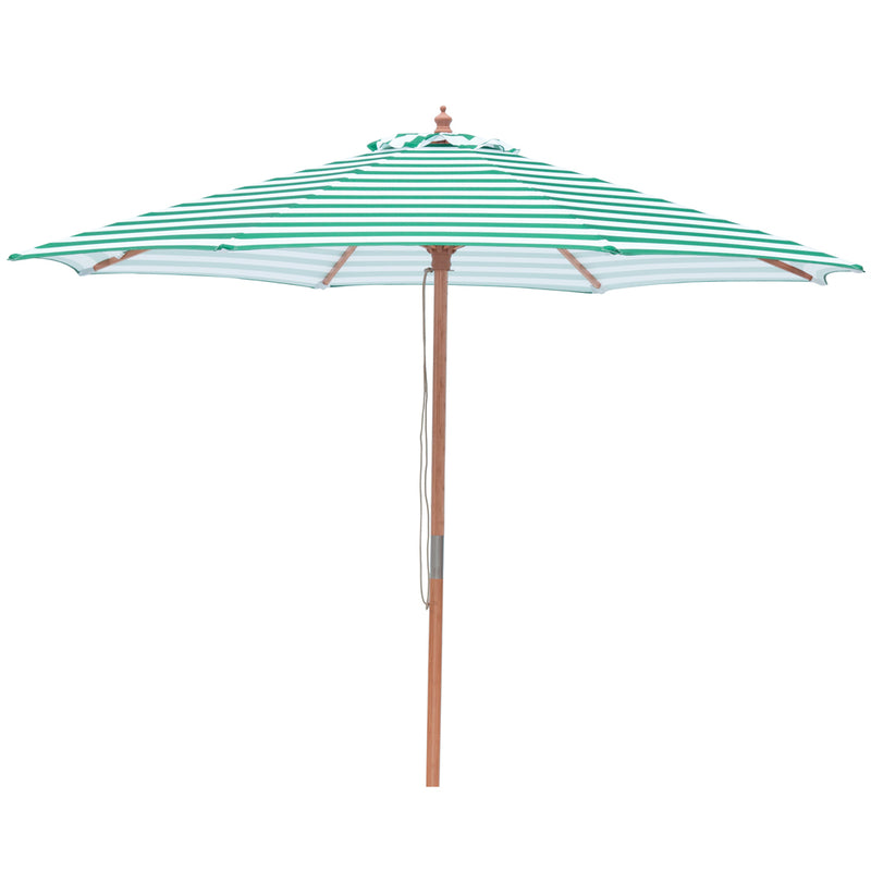 Daintree - 3m octagonal green and white stripe "timber-look" aluminium umbrella with cover