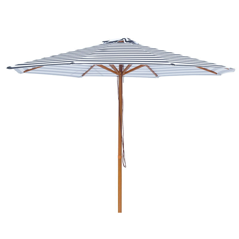 Aruba - 3m octagonal black and white stripe "timber-look" aluminium umbrella with cover