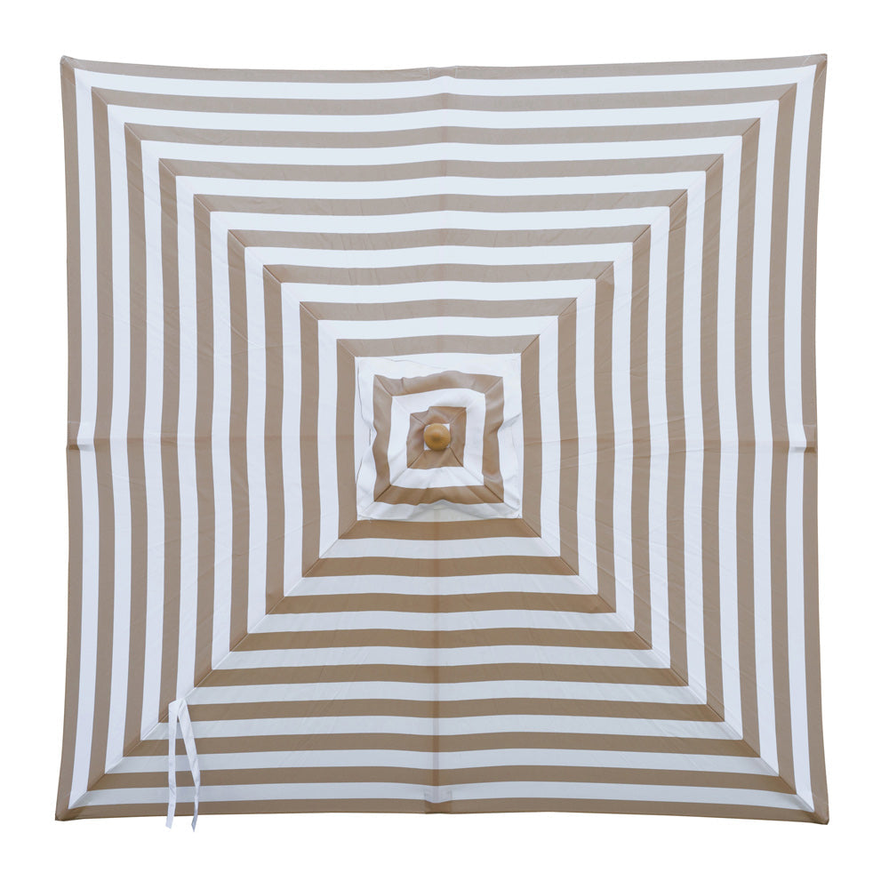 Coastal- 2m diameter square Taupe and white stripe umbrella with cover - Billy Fresh