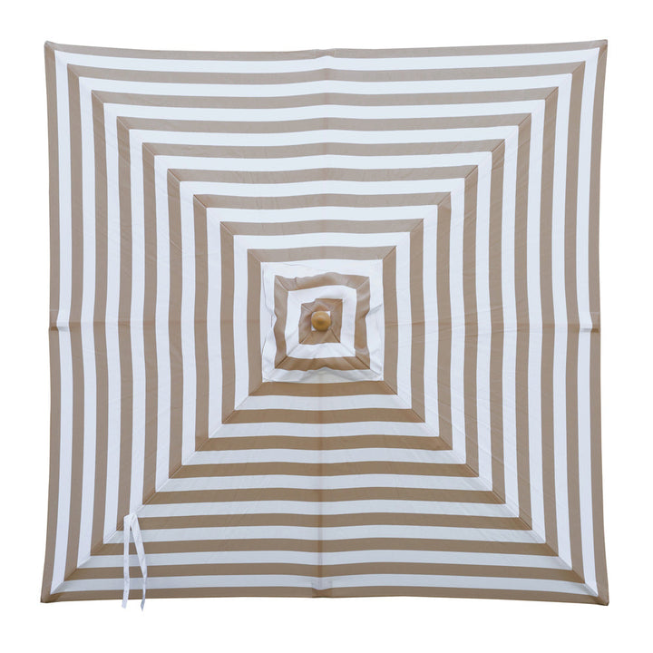 Coastal- 2m diameter square Taupe and white stripe umbrella with cover - Billy Fresh