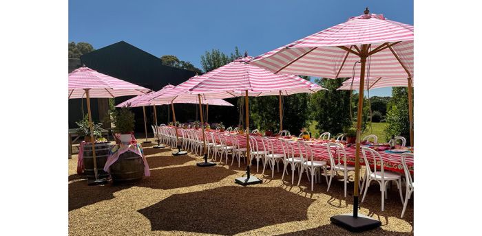 Flamingo- Pink and white stripe-3m octagonal umbrella with cover