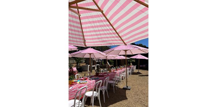Flamingo- Pink and white stripe-3m octagonal umbrella with cover