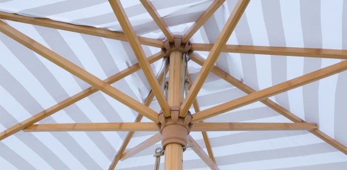 Coastal- 2m diameter square Taupe and white stripe umbrella with cover