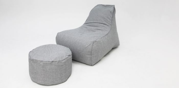 Deluxe Outdoor Lounger &amp; Round Ottoman - Grey
