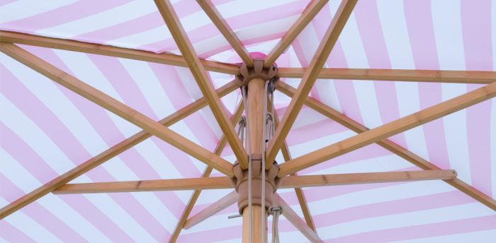 Flamingo- 2m diameter square pink and white stripe umbrella with cover