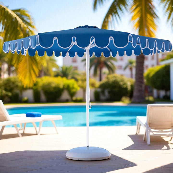 Nautical 3m Aluminium Umbrella with Scallop Edge and Cover - Blue with White Trim
