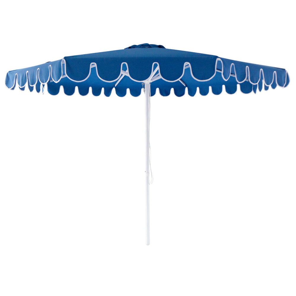 Nautical - 3m octagonal aluminium umbrella with flap and cover - Blue with white trim - Billy Fresh