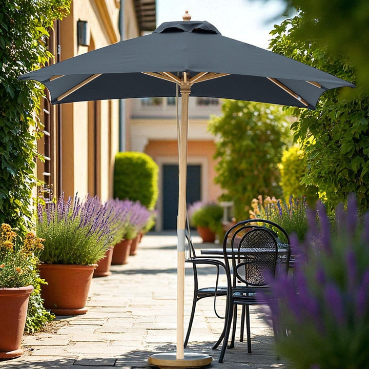 Black 2m Bamboo Umbrella with Cover