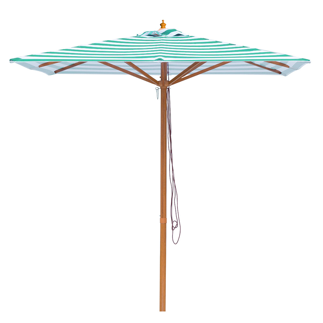Daintree 2m Aluminium Umbrella with Cover - Green & White Stripe (Timber-Look Frame)