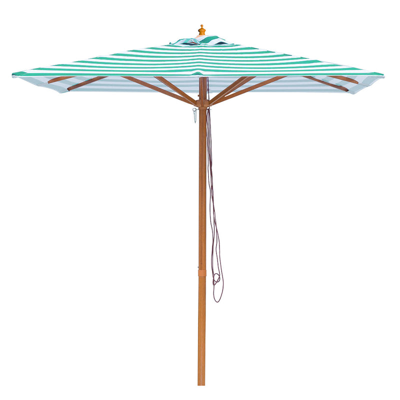 Daintree - 2m Green and white stripe  "timber-look" Aluminium square umbrella with cover