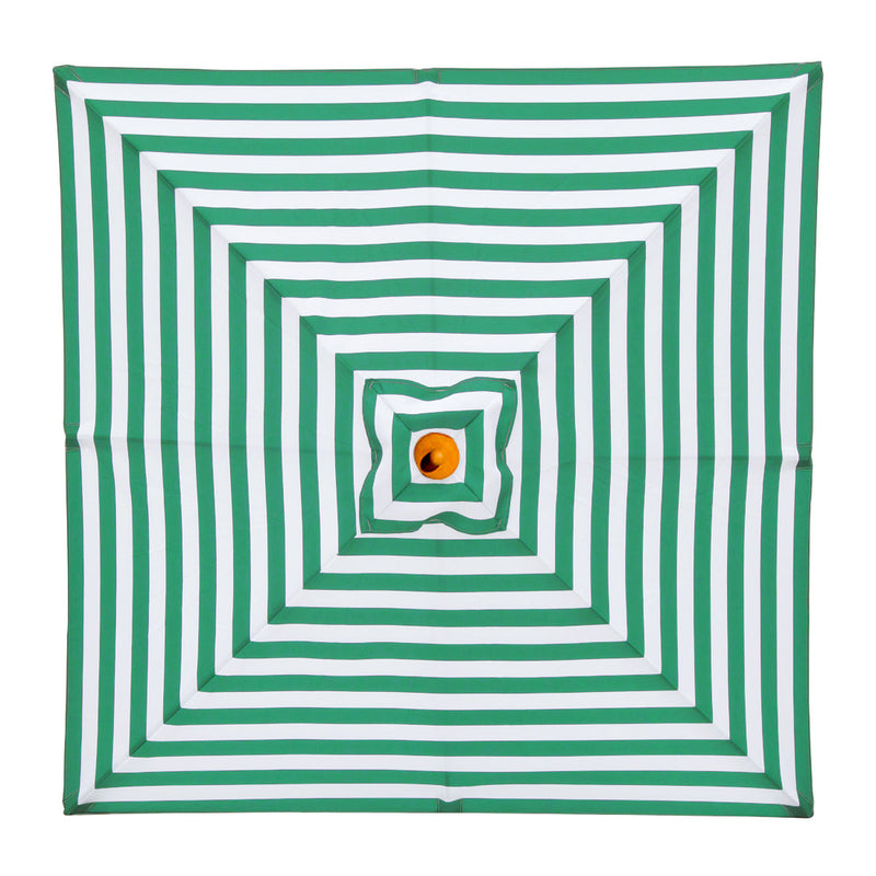 Daintree - 2m Green and white stripe  "timber-look" Aluminium square umbrella with cover