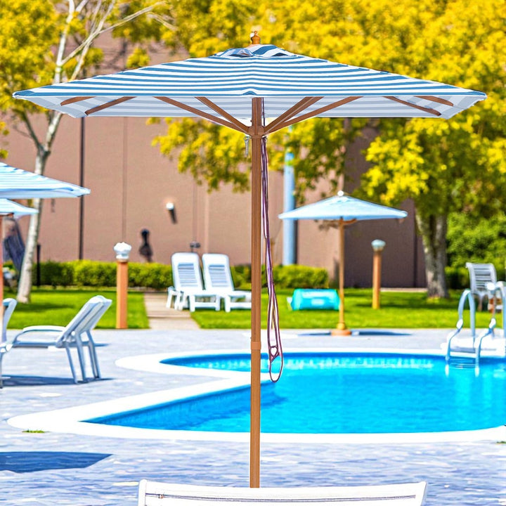 Daydream 2m Bamboo Umbrella with Cover - Blue &amp; White Stripe