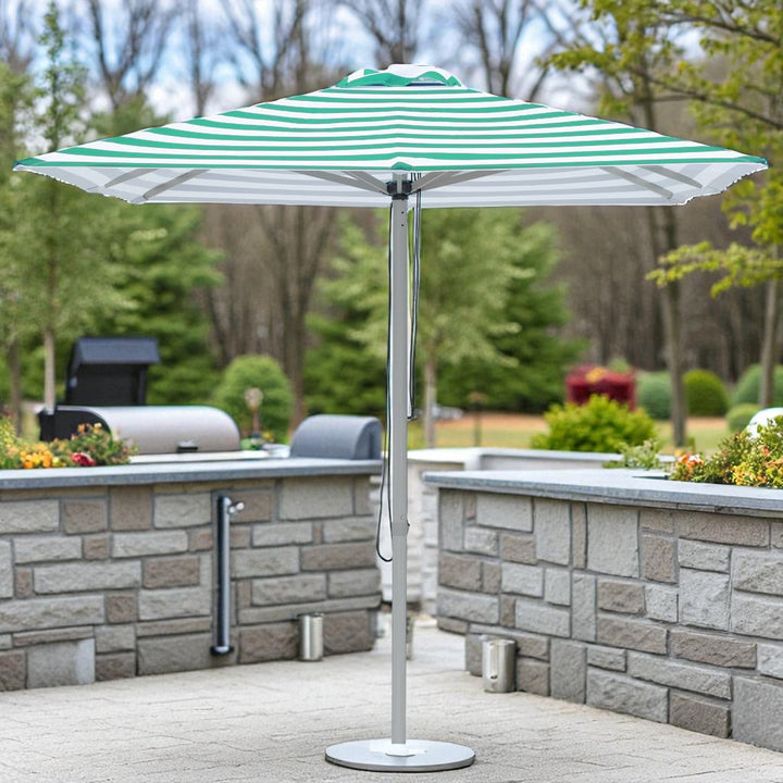 Ferngully 2m Aluminium Umbrella with Cover - Green &amp; White Stripe