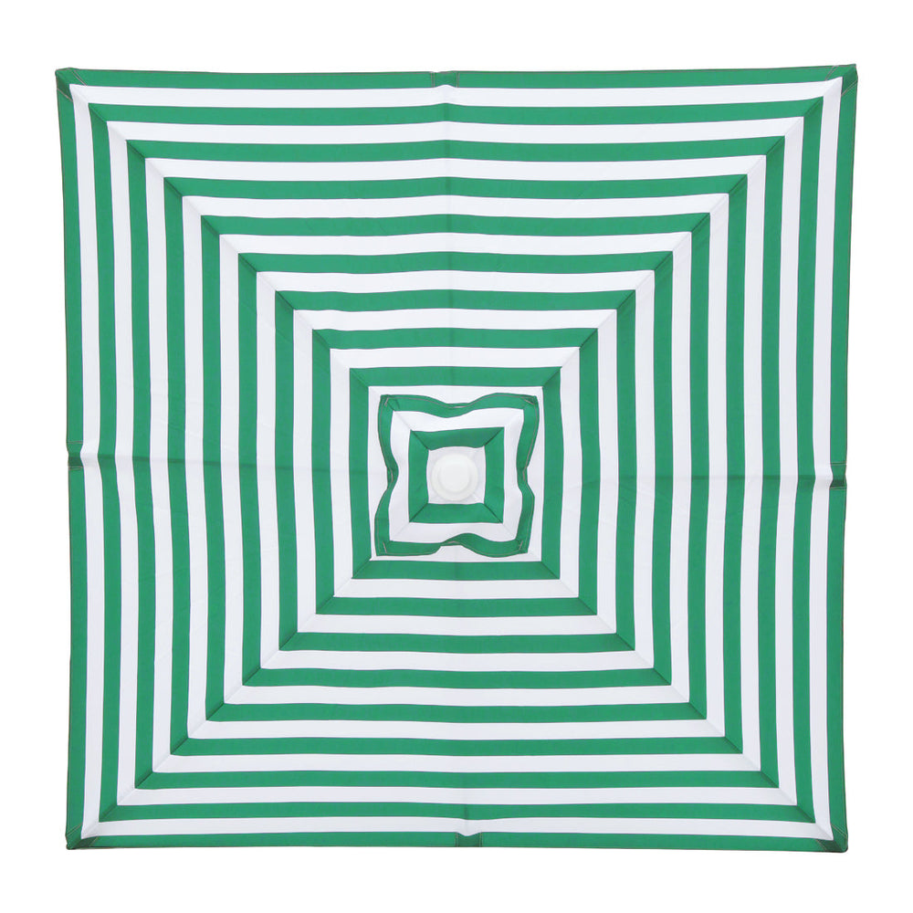 Ferngully - 2m square Green and white stripe aluminium umbrella with cover - Billy Fresh