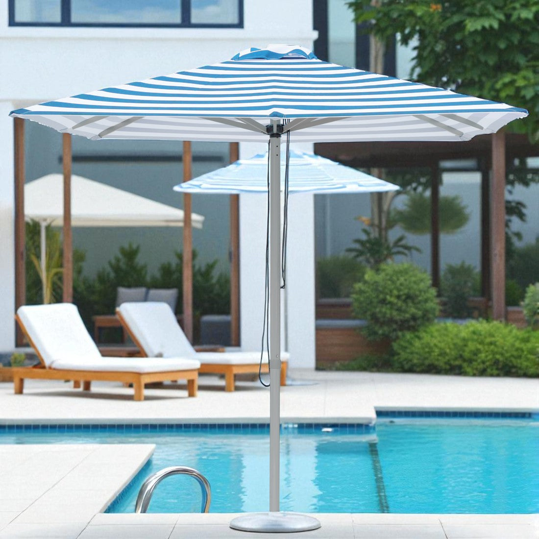 Horizon - 2m square Blue and white stripe aluminium umbrella with cover
