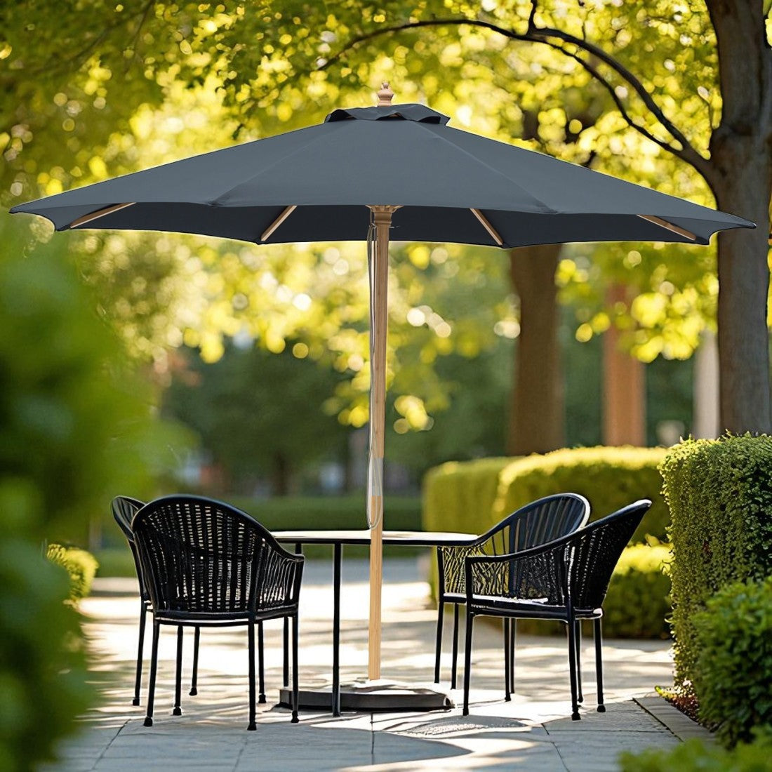 Black 3m diameter wooden market umbrella with cover