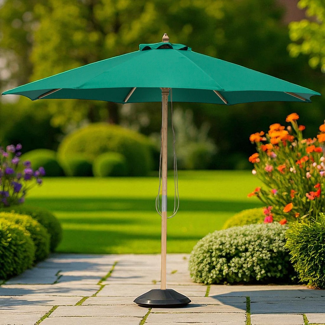 Emerald Green 3mt wooden market umbrella with cover