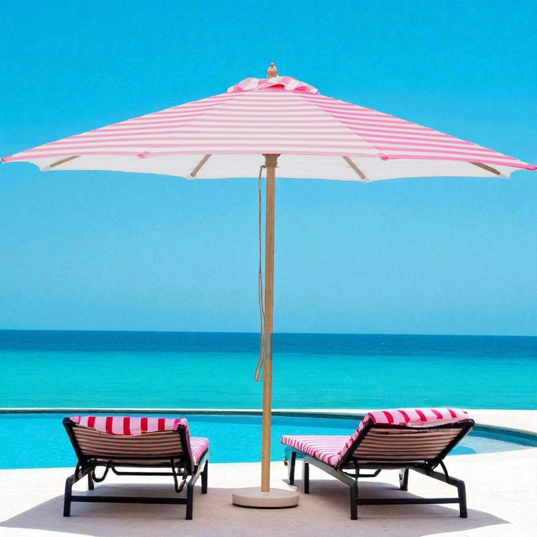 Flamingo 3m "Timber look" aluminum Umbrella with Cover - Pink &amp; White Stripe