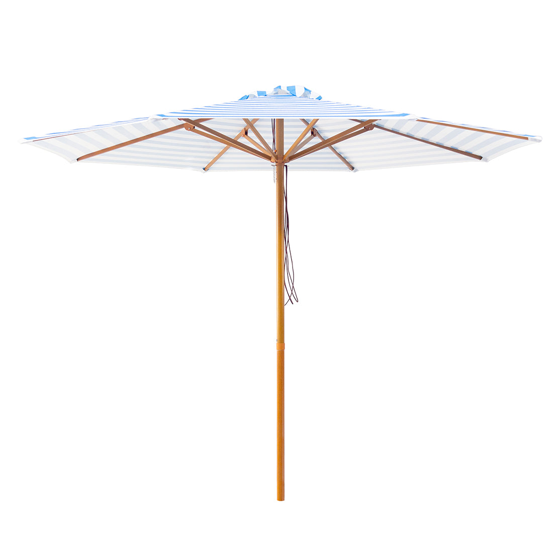 Byron Bay - 3m octagonal Blue and white stripe "timber-look" aluminium umbrella with cover