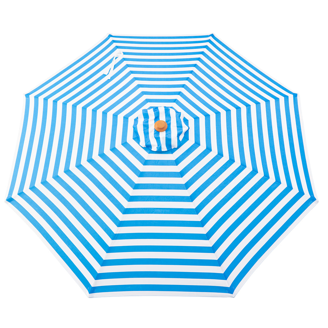 Byron Bay - 3m octagonal Blue and white stripe "timber-look" aluminium umbrella with cover