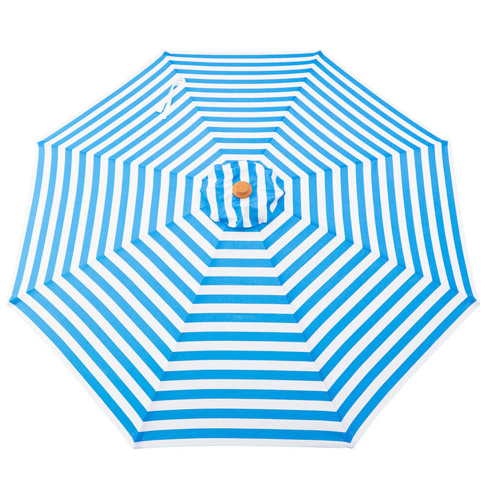 Byron Bay 3m Aluminium Umbrella with Cover – Blue &amp; White Stripe (Timber-Look Frame)