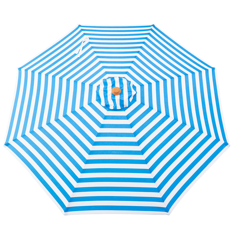 Byron Bay - 3m octagonal Blue and white stripe "timber-look" aluminium umbrella with cover