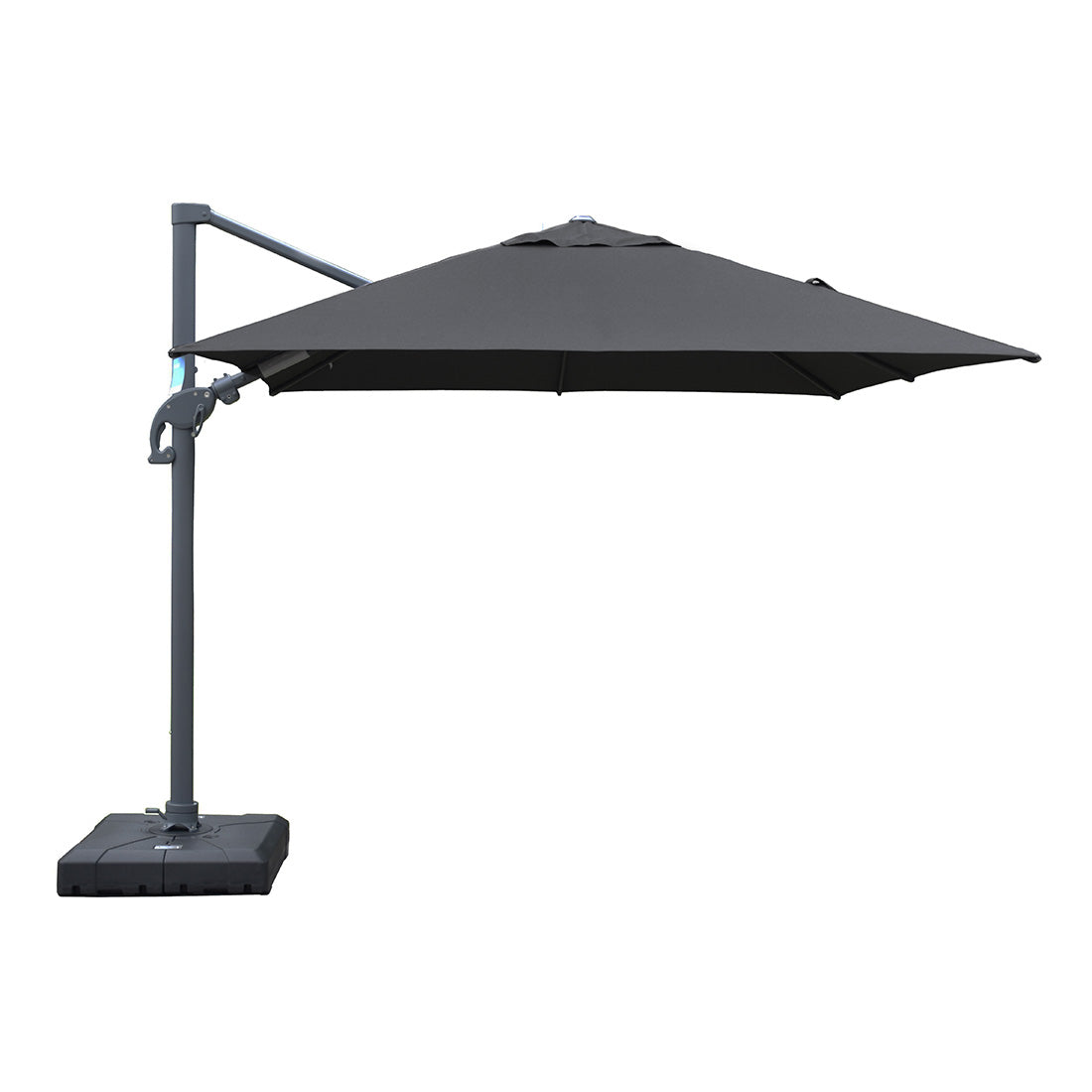 Amalfi 3m cantilever umbrella dark grey inc. water base - Billy Fresh