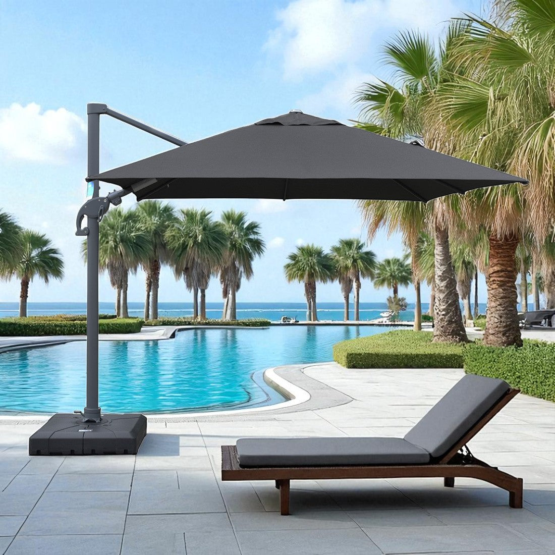 Amalfi 3m cantilever umbrella dark grey inc. water base