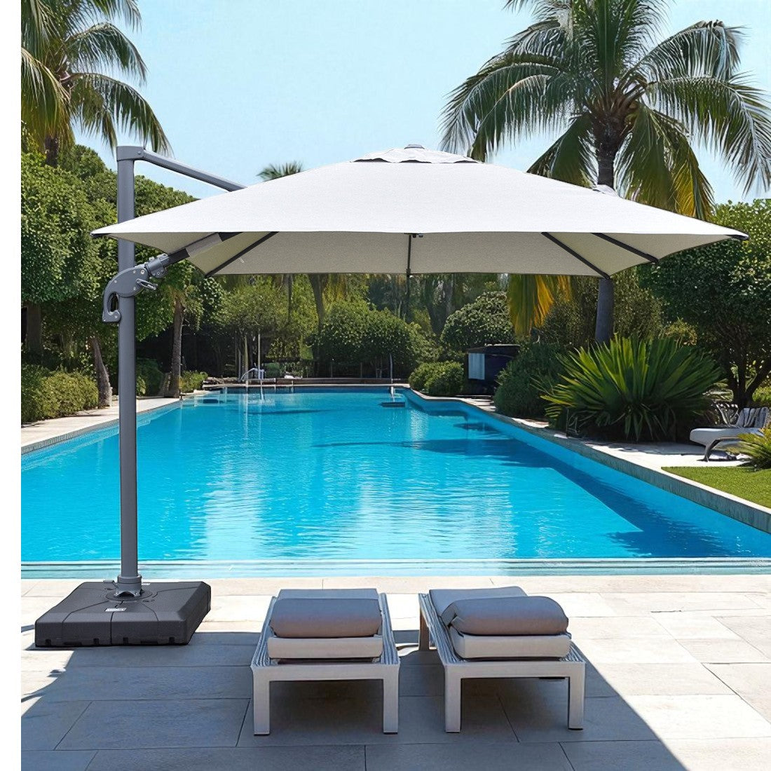 Amalfi 3m cantilever umbrella light grey inc. water base